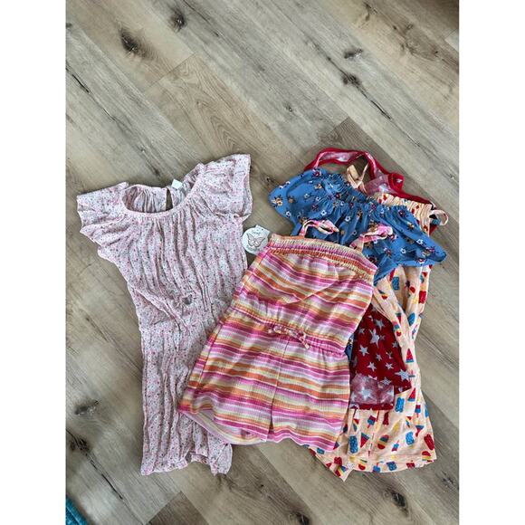 Cat & Jack Other - Girls Summer Clothing Bundle 2 Dresses + 3 Rompers | Patriotic / Floral 7/8 NWT